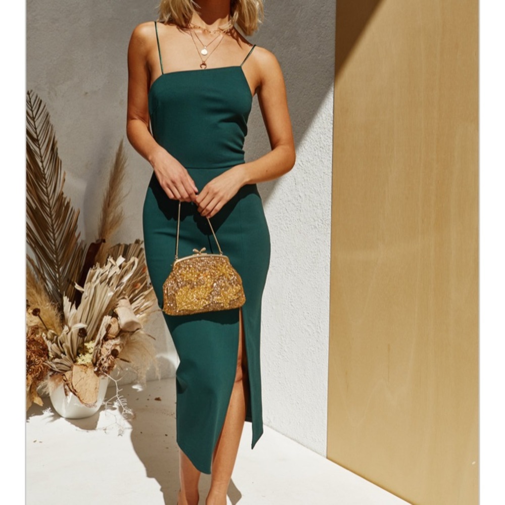 Emerald Green Asymmetrical Midi Slit Dress
